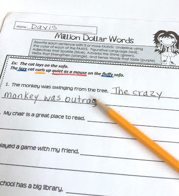 word choice million dollar words color-coding building sentences
