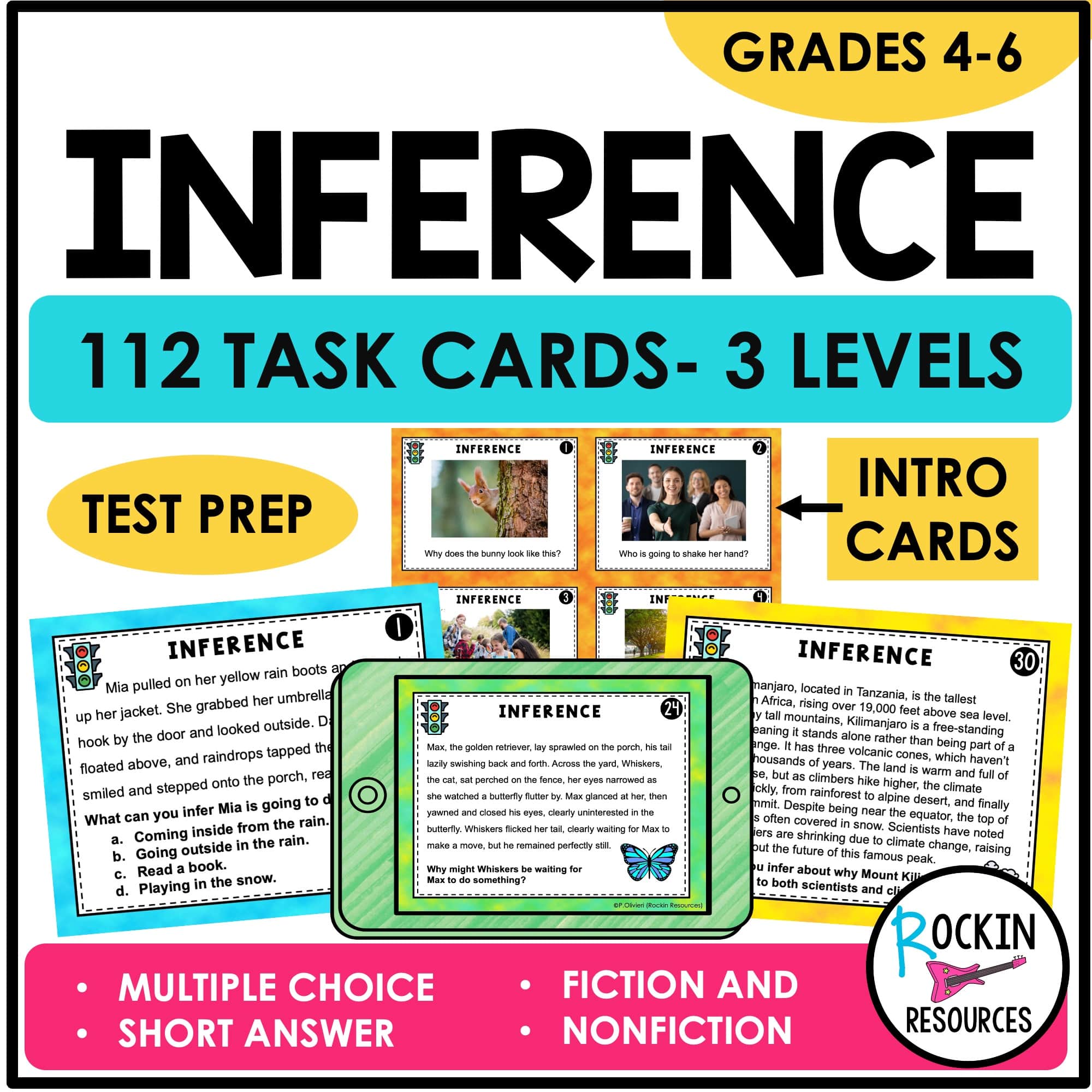 INFERENCE TASK CARDS, READING COMPREHENSION, TEST PREP TASK CARDS