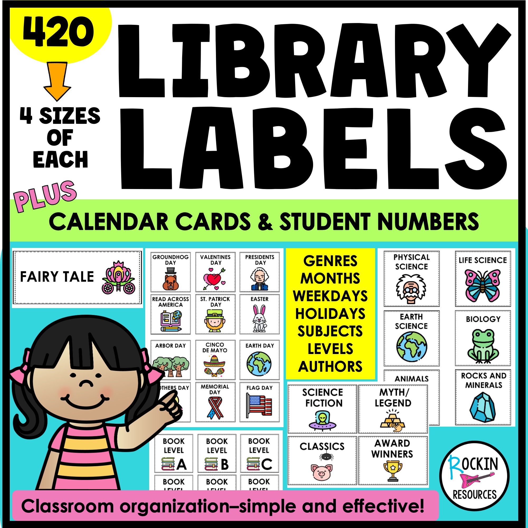 Classroom Library Labels and Calendar Cards