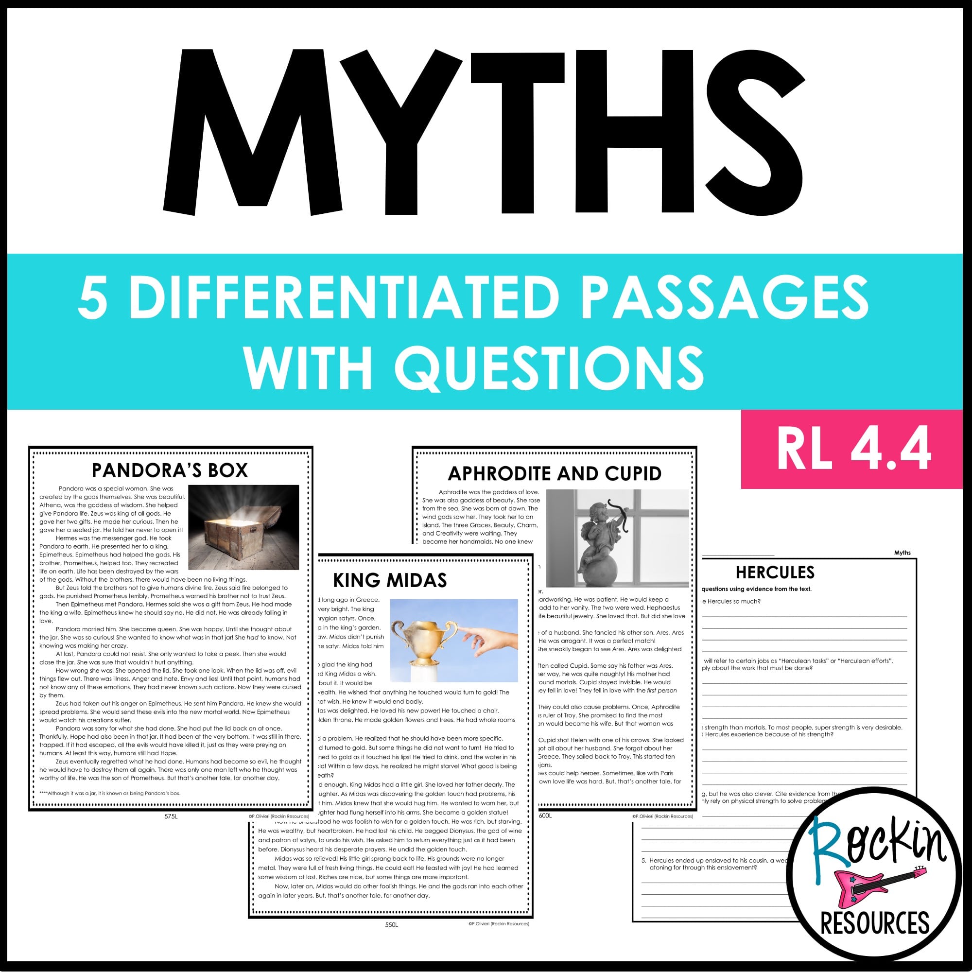 Myths with Differentiated Passages with Questions FOR CLOSE READING | RL 4.4