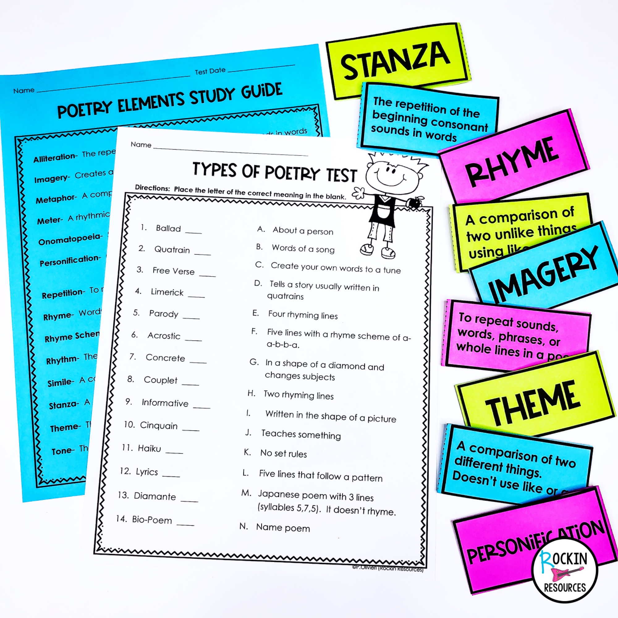 Poetry Tests | Poetry Study Guides | Flash Cards | GOOGLE | DIGITAL & PRINTABLE - Image 5