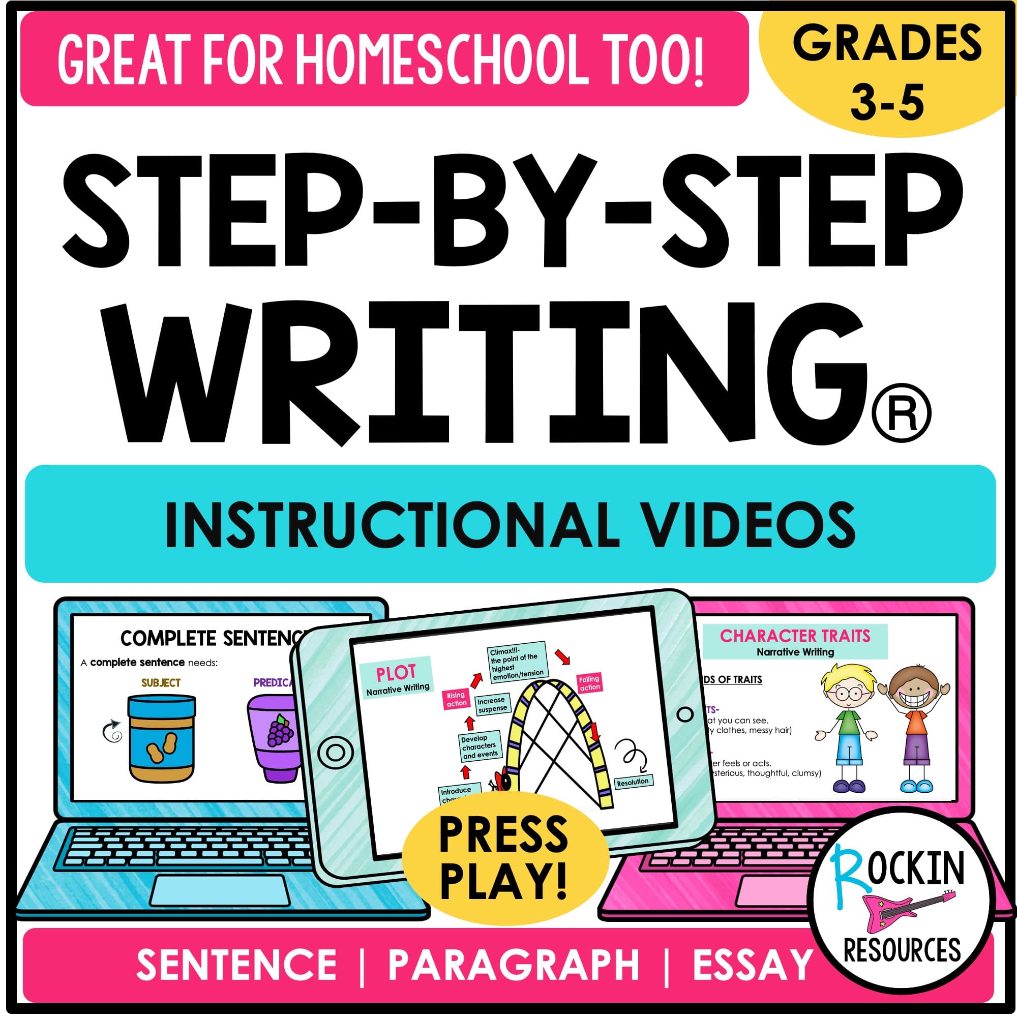 TPT STEP-BY-STEP WRITING® VIDEOS FOR PARAGRAPH AND ESSAY WRITING