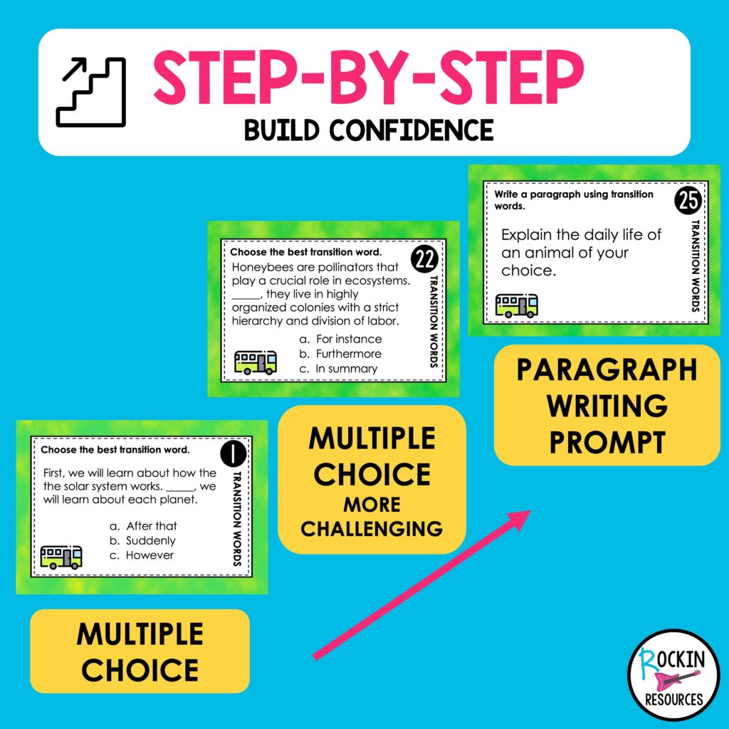 TRANSITION WORDS TASK CARDS, Writing Task Cards, Writing Skills ...