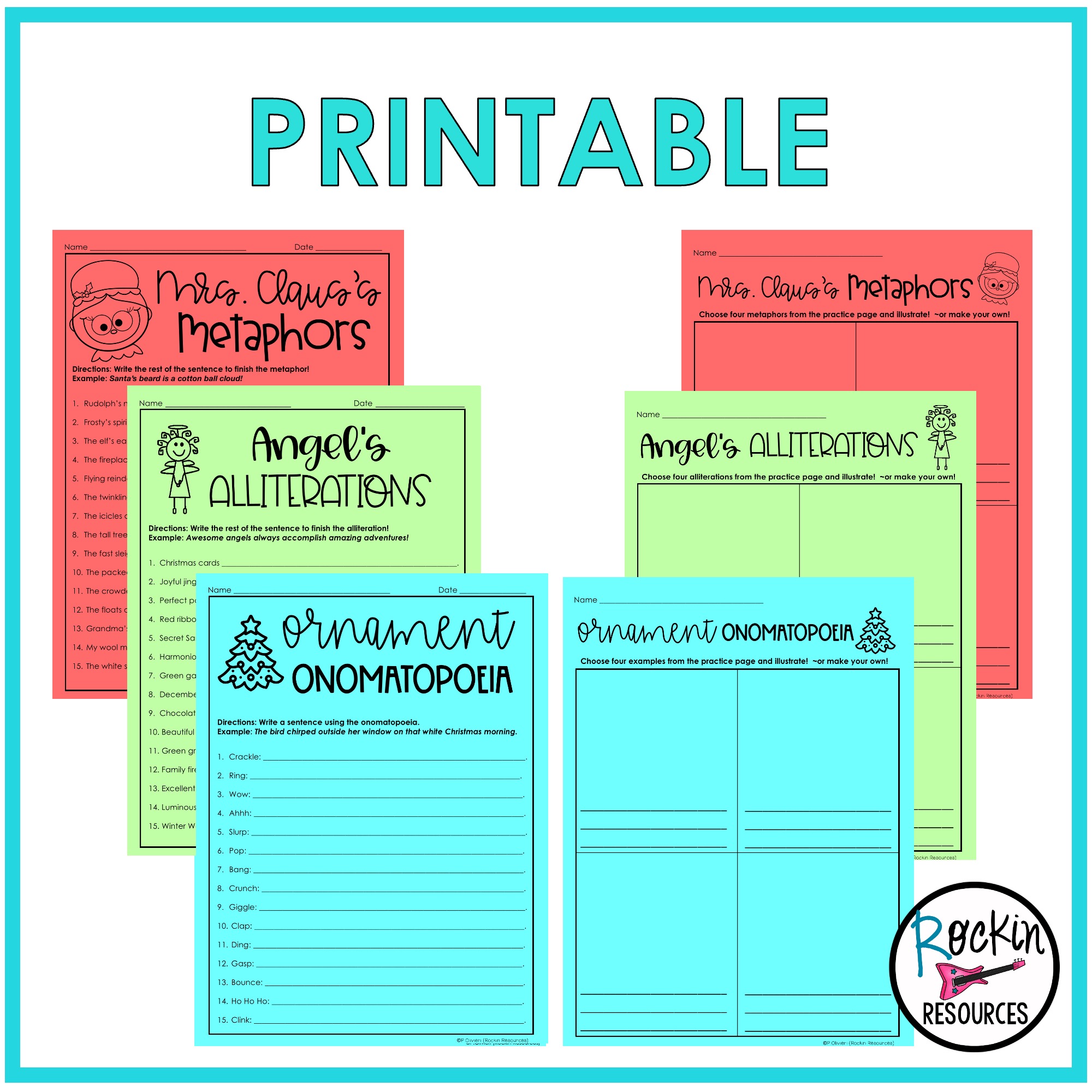 printable christmas figurative language 1 christmas figurative language - rockin resources